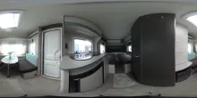 360° Innenansicht Dethleffs c-joy 460 LE zus. Stauklappe, Toilettenfenster