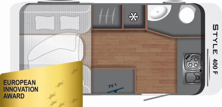 Grundriss Tag LMC Style 400 F 1500kg Klappbett Bugküche